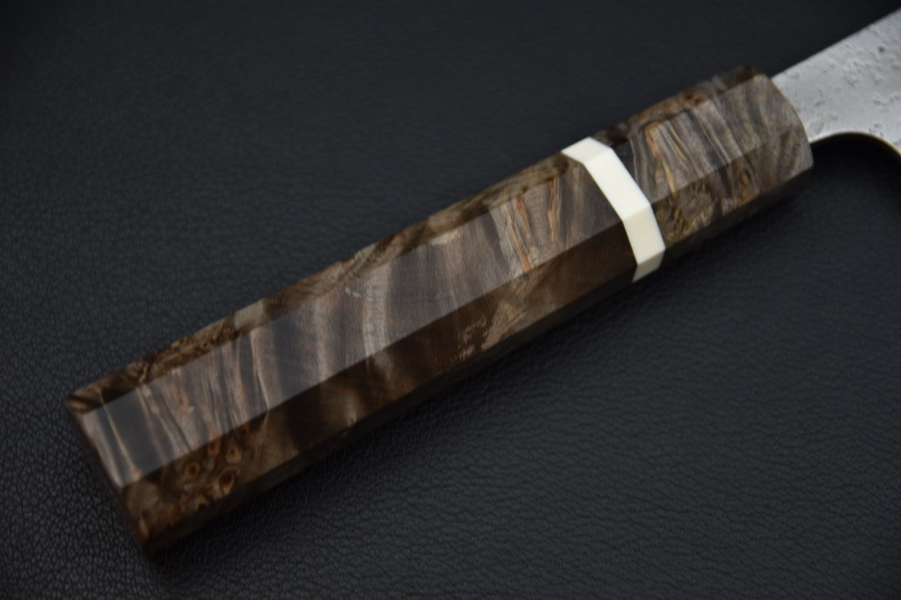 Yoshikane gyuto 240 mm — dos de lame, épaisseur au talon