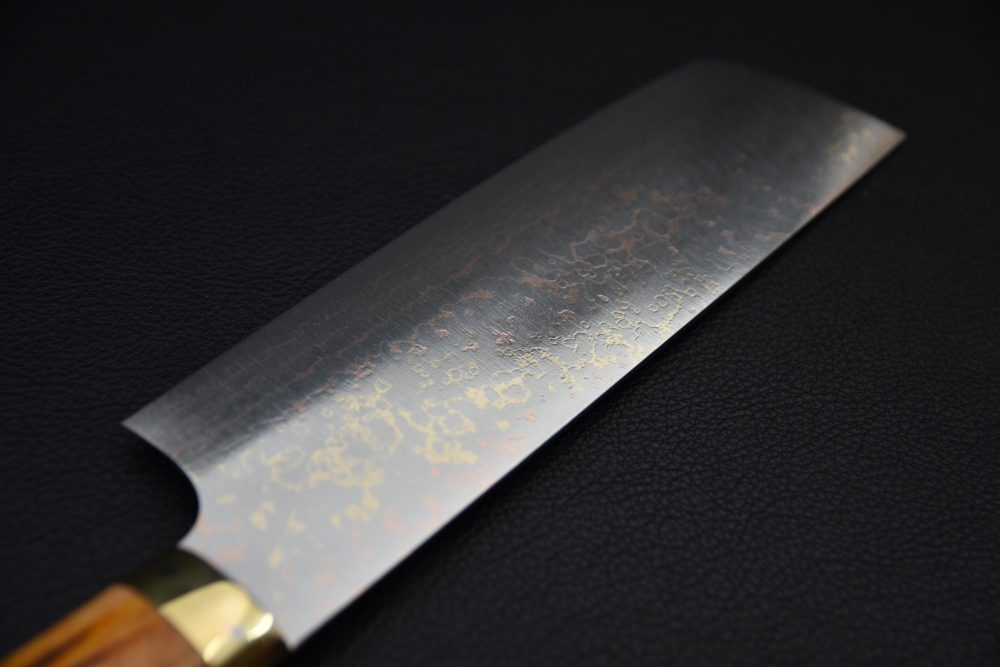 Saji Hamono VG10 Rainbow Damascus Nakiri 180mm Corne De Vache