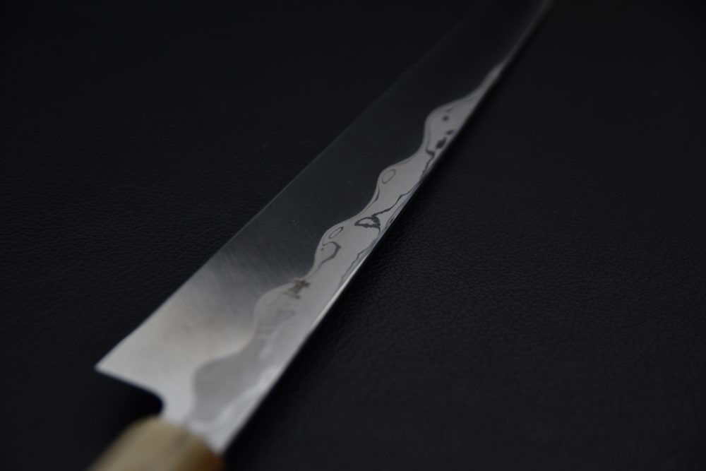 Hitohira Tanaka Manzo Aogami #1 Damascus Kiritsuke Yanagiba 300mm Ébène