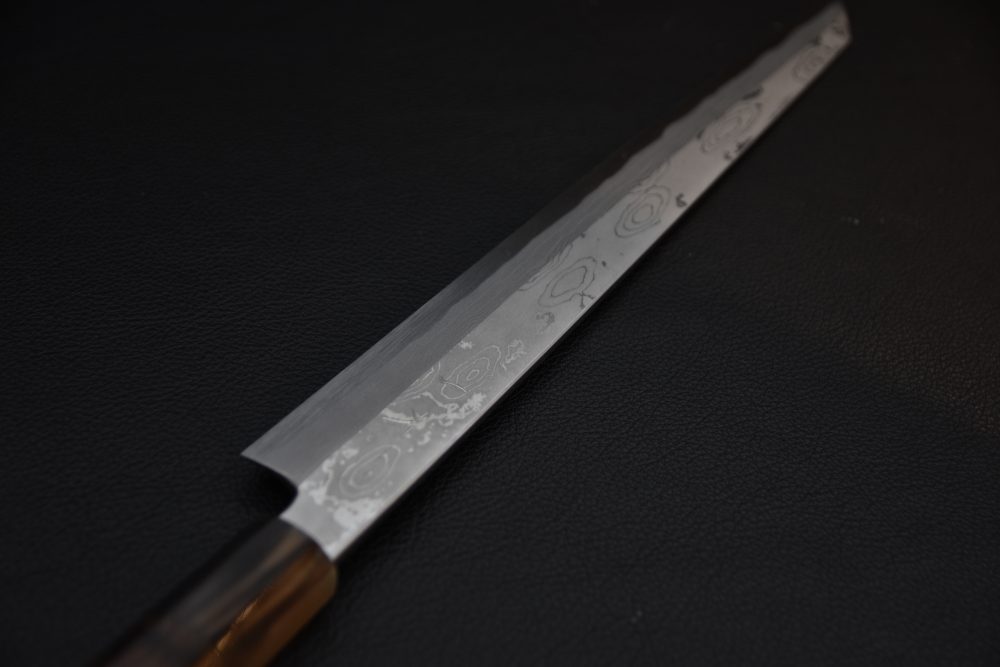 Hitohira Tanaka Manzo Aogami #1 Damascus Left-Handed Kiritsuke Yanagiba 300mm Ébène