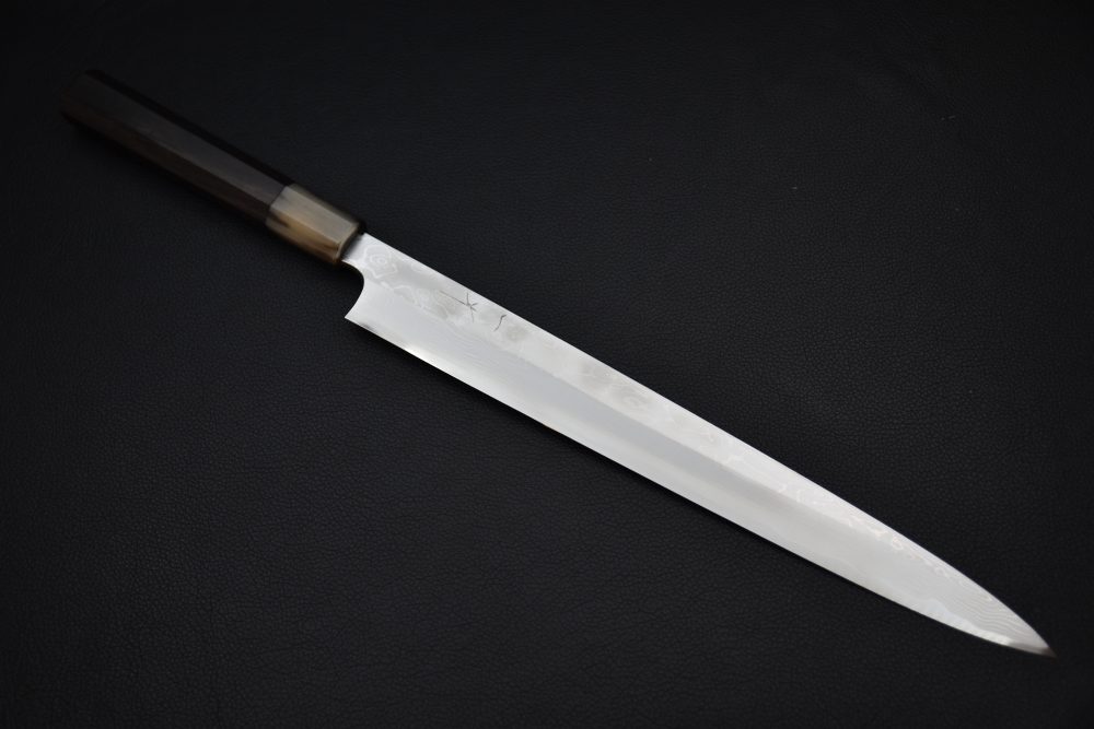 Hitohira Togashi Shirogami #1 Damascus Yanagiba 300mm Ebony