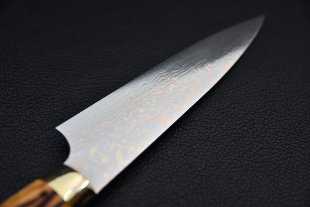 Saji Hamono VG10 Rainbow Damascus Petty 130mm Corne De Vache