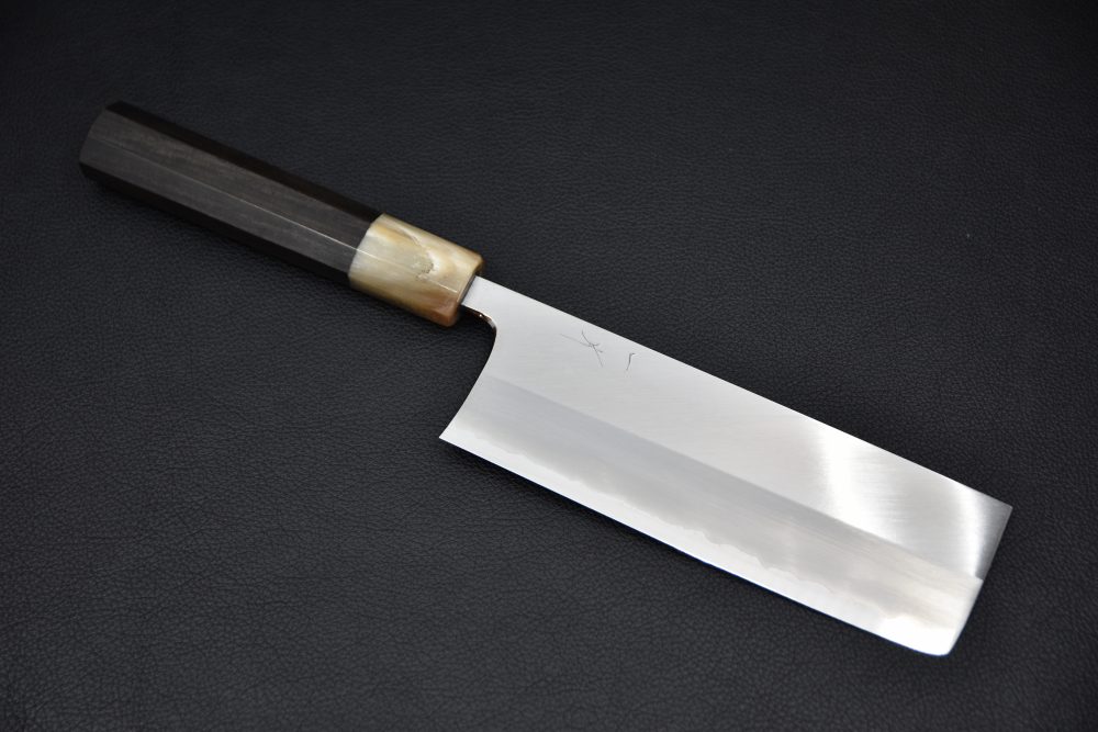 Hitohira Togashi Shirogami #1 Stainless Clad Nakiri 180mm Ebony