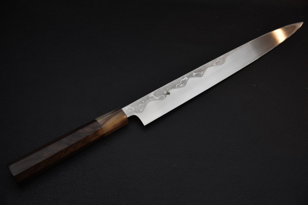 Hitohira Tanaka Manzo Aogami #1 Damascus Left-Handed Yanagiba 300mm Ebony