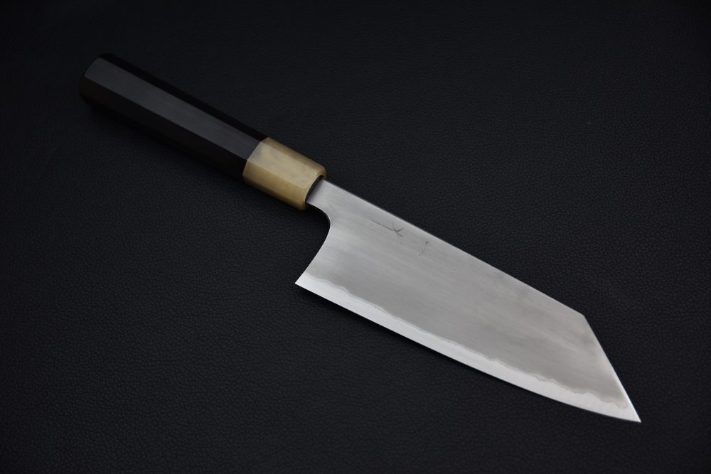 Hitohira Togashi Shirogami #1 Stainless Clad Kasumi Bunka 180mm Ebony
