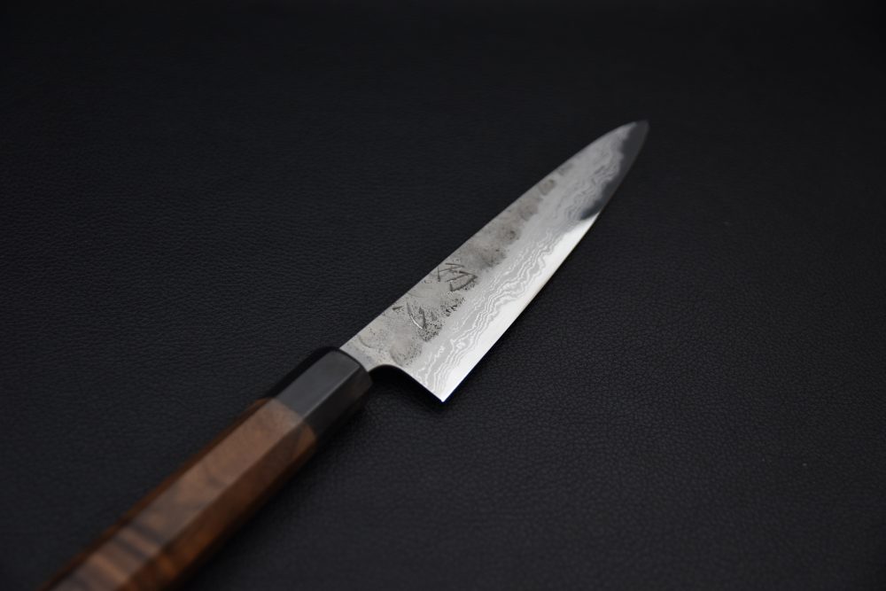 Hatsukokoro Aogami Super Damascus Kurouchi Petty 150mm Walnut