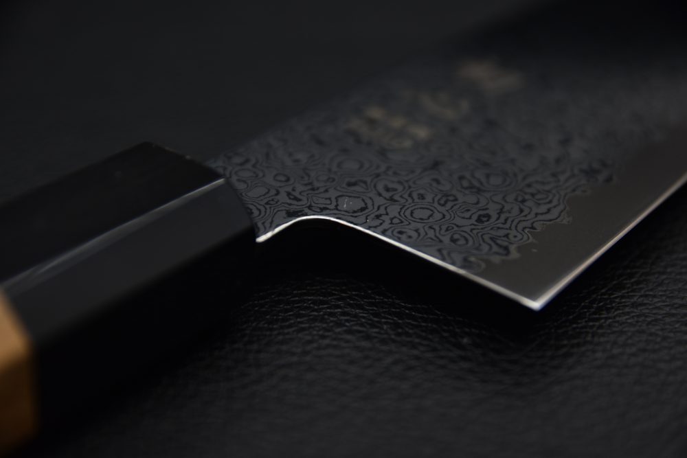 Hatsukokoro Sunaarashi VG10 Kurozome Nickel Damascus Bunka 180mm Teak