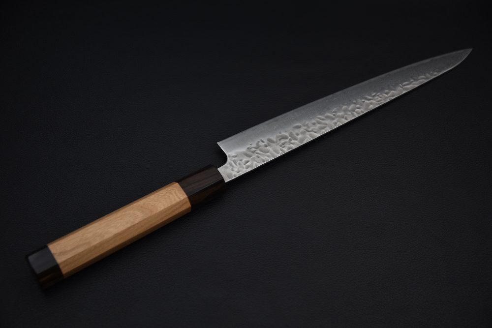Hitohira Futana Stainless Tsuchime Damascus Sujihiki 240mm Cerisier