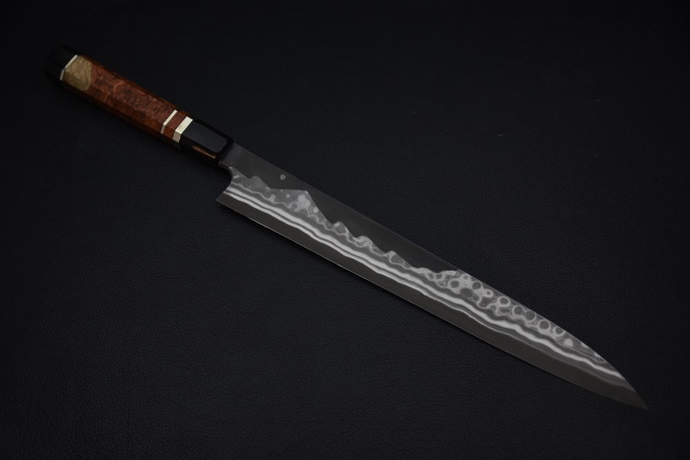 Nigara Hamono Troll killer Aogami #2 Damascus Yanagiba 300 Karin