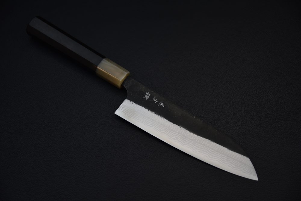 Yoshimi Kato Aogami Super Kurouchi Damascus Santoku 180mm Ébène