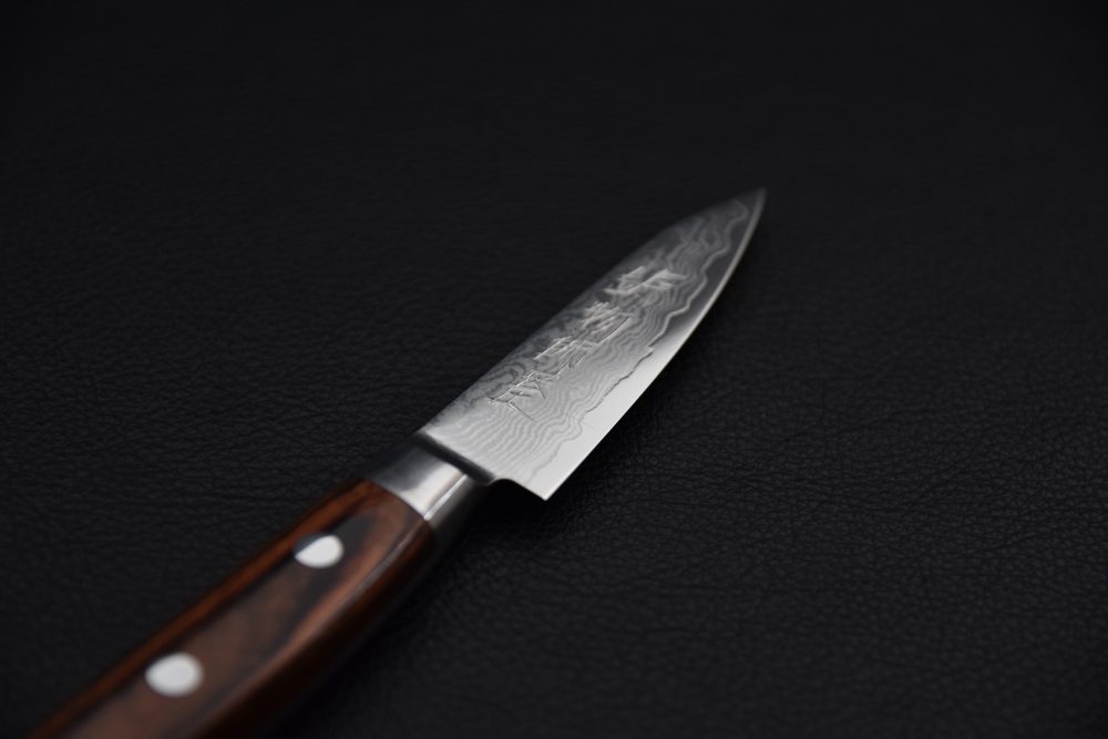 Hitohira Imojiya ST Tsuchime Damascus Paring 80mm Imitation Mahogany