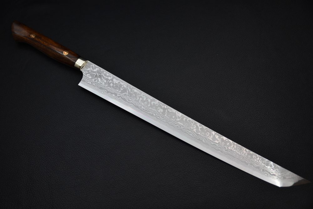 Yoshihiro Yauji Aogami #2 Damascus Sakimaru 330mm Ironwood