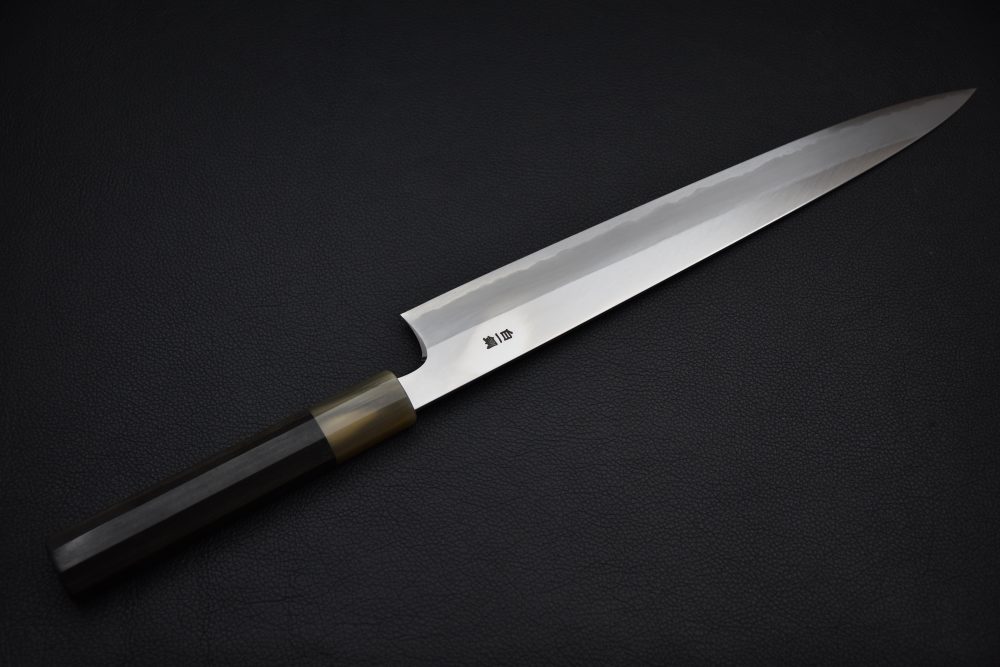 Hitohira Togashi Shirogami #1 Stainless Clad Sujihiki 300mm Ébène de Tahei
