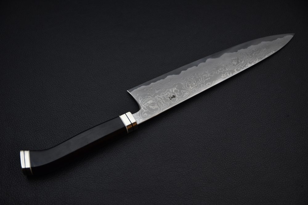 Hitohira Tanaka Kyuzo Aogami #1 Damascus Gyuto 240mm Ébène Fusion