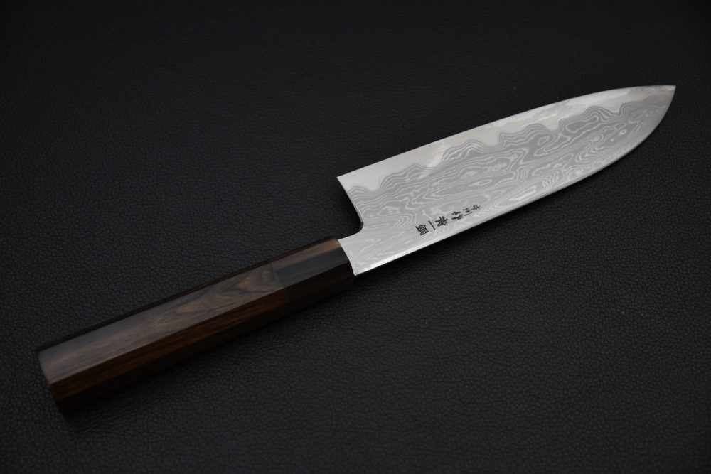 Nakagawa Uchihamono Aogami #1 Suminagashi Santoku 180mm Ébène