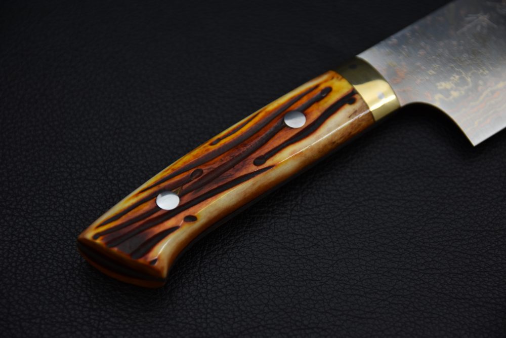 Saji Hamono VG10 Rainbow Damascus Nakiri 180mm Corne De Vache