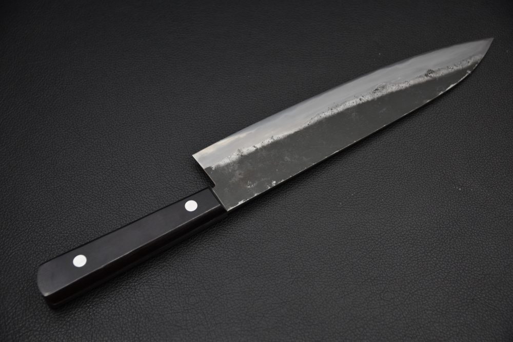 Morihei Hisamoto Kurouchi Shirogami #1 Gyuto 240mm Pakka Handle (No Bolster/ Fine Finish)