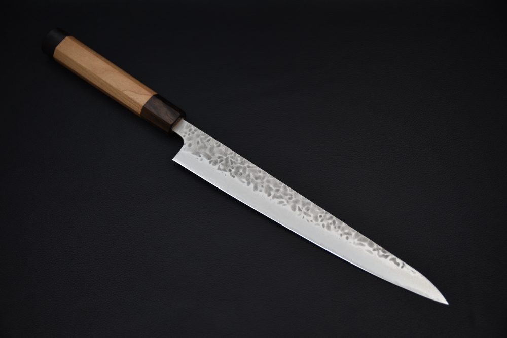 Hitohira Futana Stainless Tsuchime Damascus Sujihiki 240mm Cerisier
