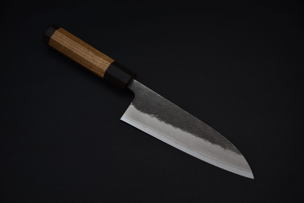 Yoshikane Hamono Shirogami #2 Stainless Clad Tsuchime Santoku 165mm