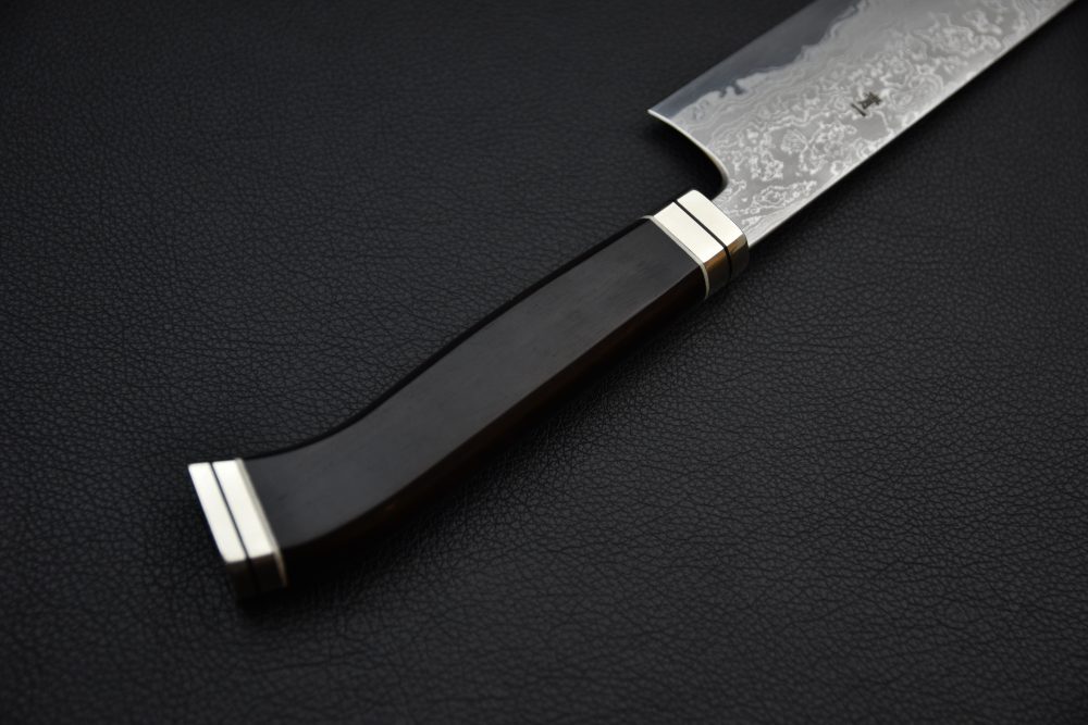 Hitohira Tanaka Kyuzo Aogami #1 Damascus Kiritsuke Gyuto 240mm Ébène Fusion