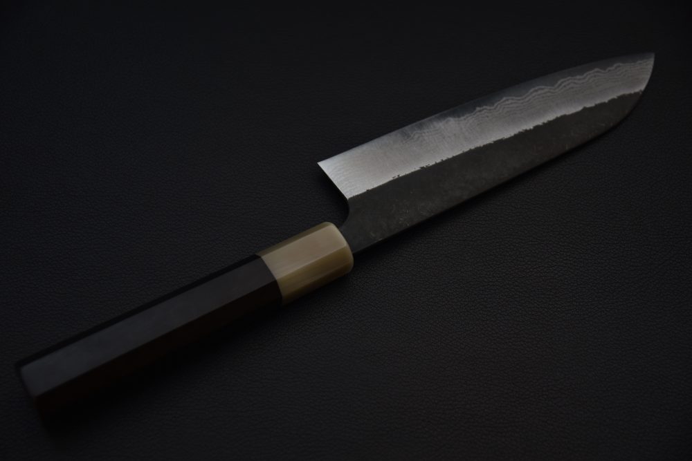 Yoshimi Kato Aogami Super Kurouchi Damascus Santoku 180mm Ébène