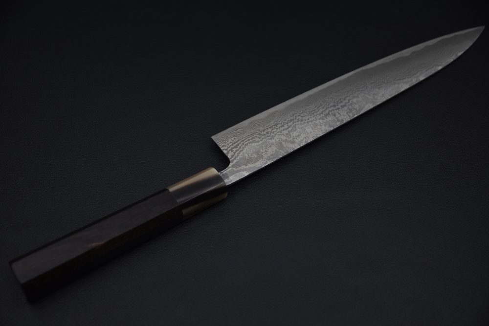 Shiro Kamo SG2 Kurozome Damascus Sujihiki 240mm Ébène