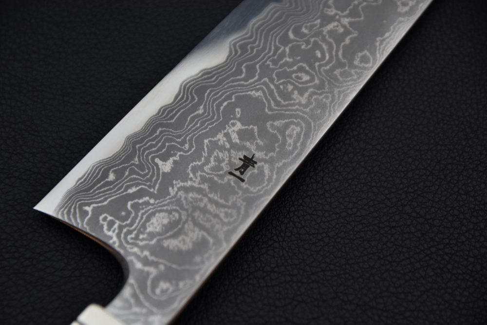 Hitohira Tanaka Kyuzo Aogami #1 Damascus Gyuto 240mm Ébène Fusion