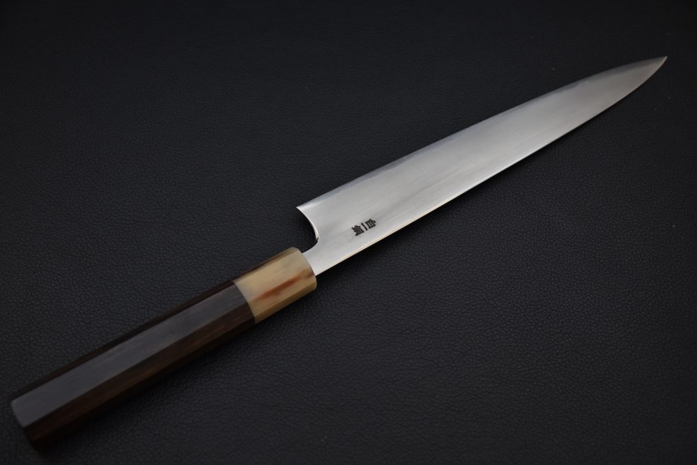 Hitohira Togashi Shirogami #1 Stainless Clad Kasumi Sujihiki 240mm Ébène
