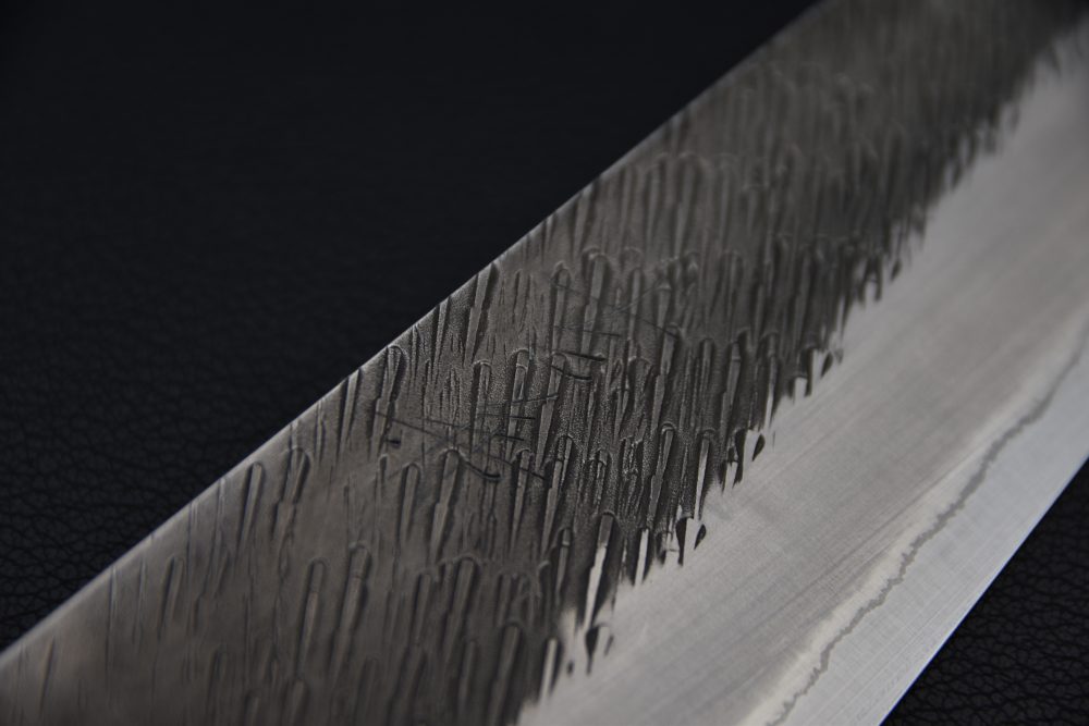 Yoshikane Hamono Shirogami #2 Stainless Clad Tsuchime Santoku 165mm