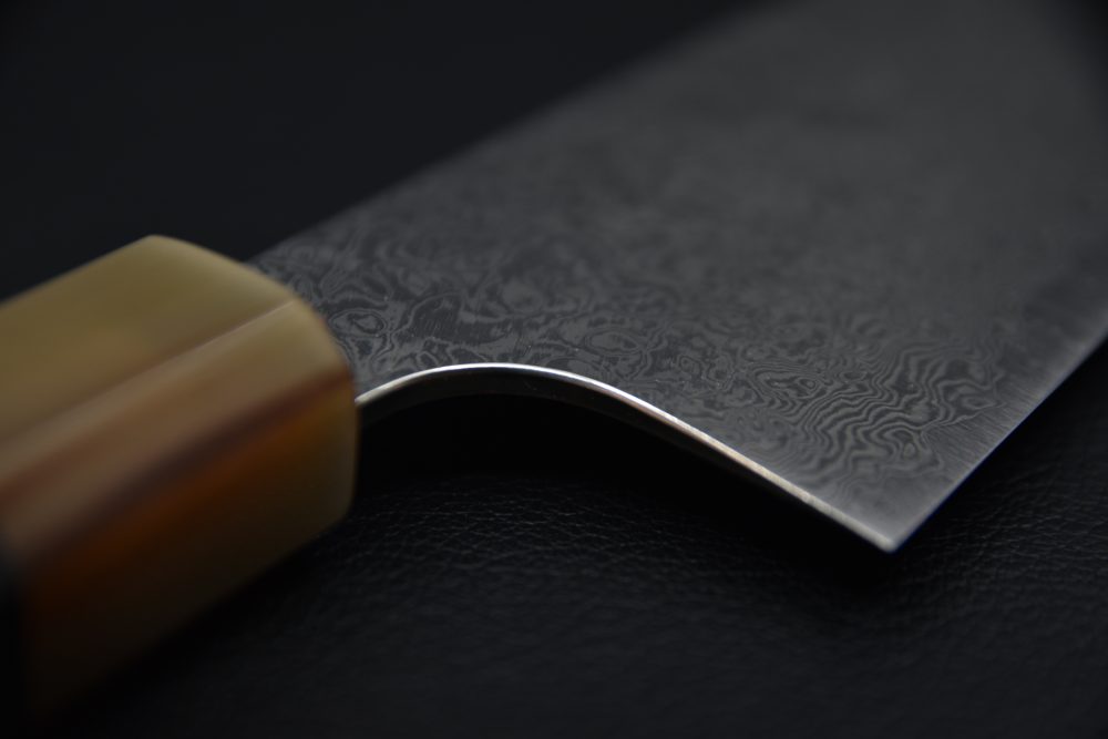 Hatsukokoro Ginyo Ginsan Tsuchime Damascus Santoku 180mm Ebony