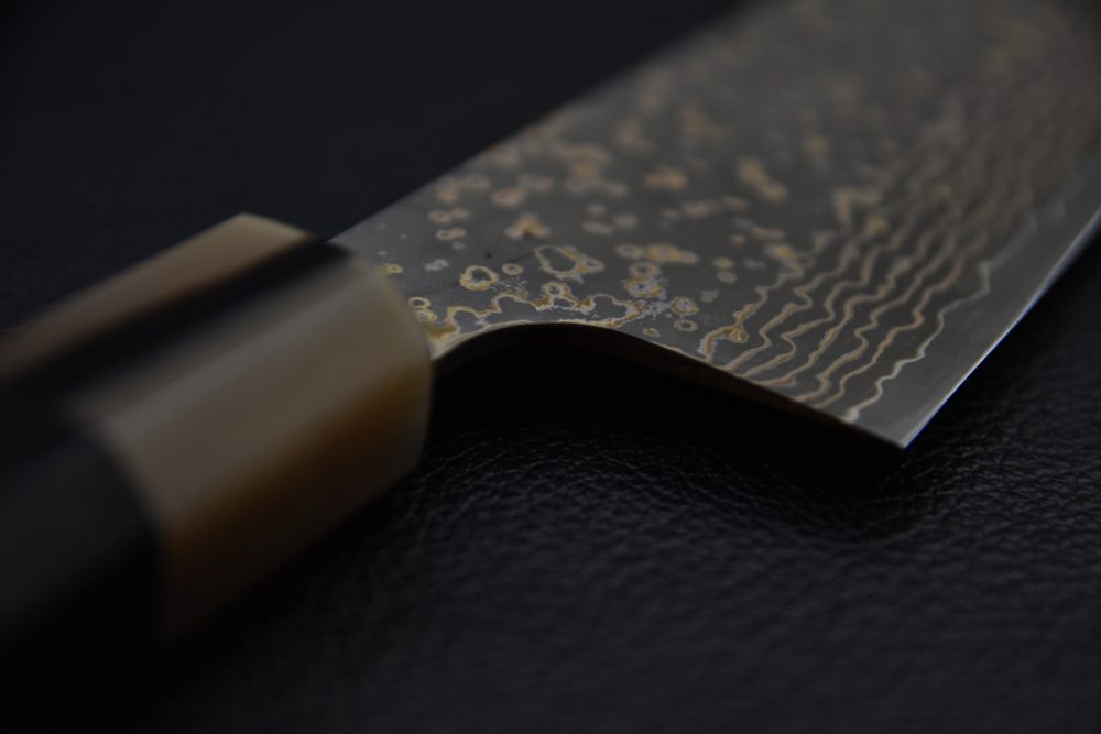 Saji Hamono VG10 Rainbow Damascus Bunka 180mm Ebony