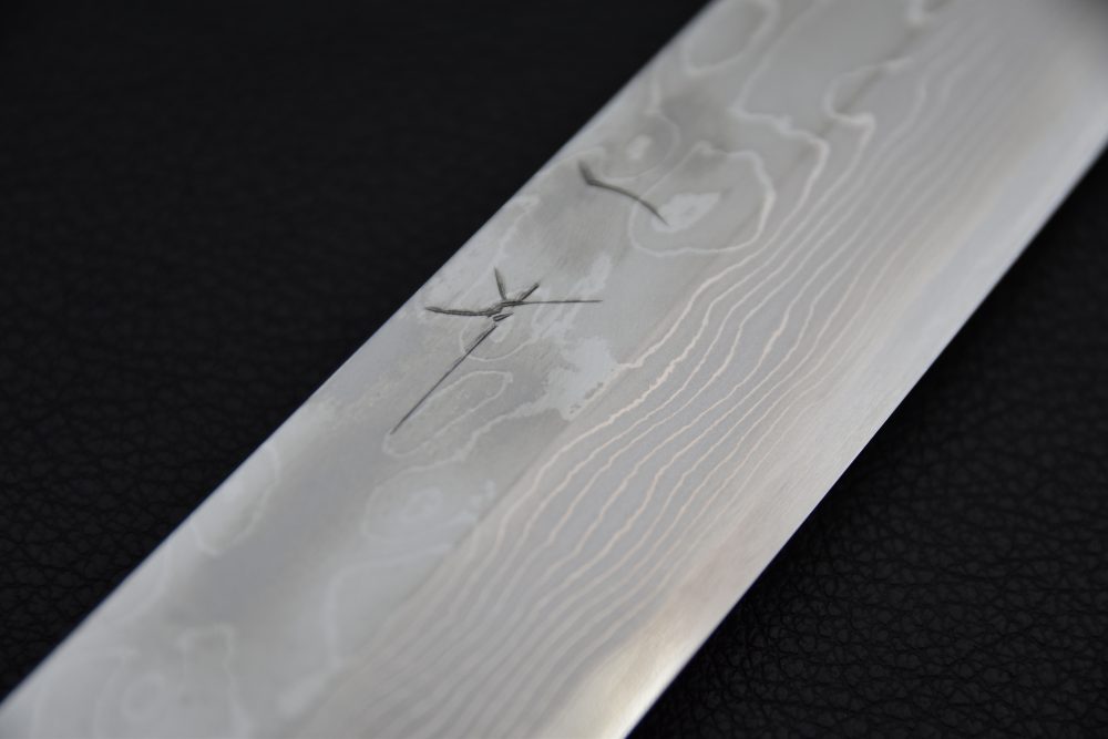 Hitohira Togashi Shirogami #1 Damascus Yanagiba 300mm Ebony
