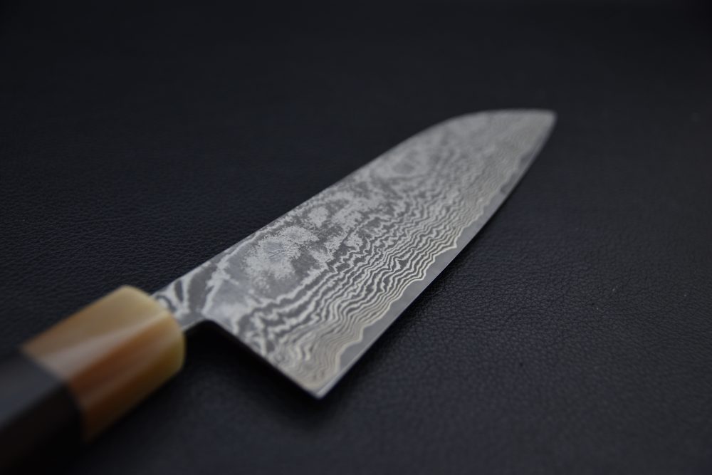 Shiro Kamo SG2 Kurozome Damascus Santoku 180mm Ebony