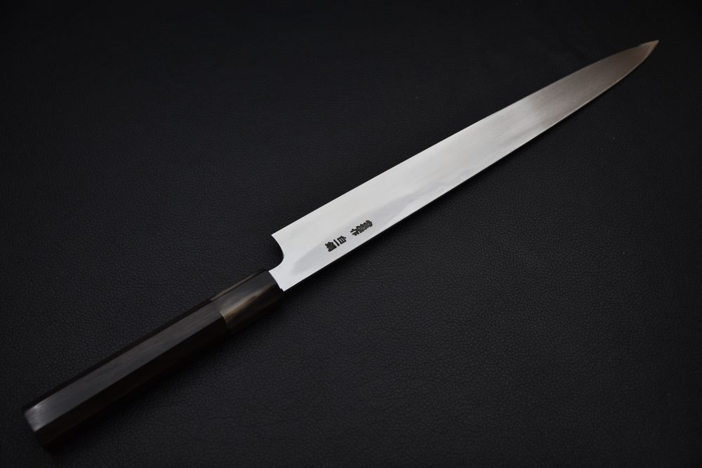 Hitohira Togashi Shirogami #1 Damascus Yanagiba 300mm Ebony