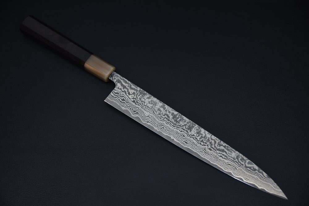 Shiro Kamo SG2 Kurozome Damascus Sujihiki 240mm Ébène