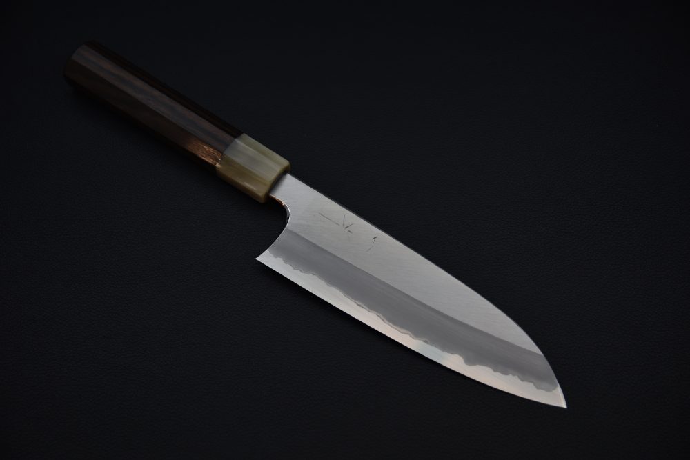 Hitohira Togashi Aogami #1 Migaki Santoku 180mm Taihei Makassar Ébène
