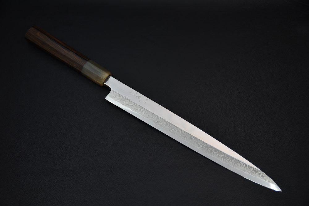 Hitohira Kikuchiyo Mosuke Enmon Shirogami #1 Yanagiba 270mm Ziricote (Mirror Polished/ Saya)