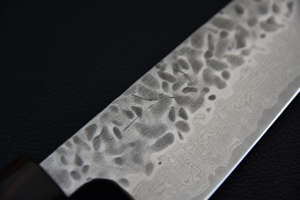 Hitohira Futana Stainless Tsuchime Damascus Gyuto 180mm Cerisier