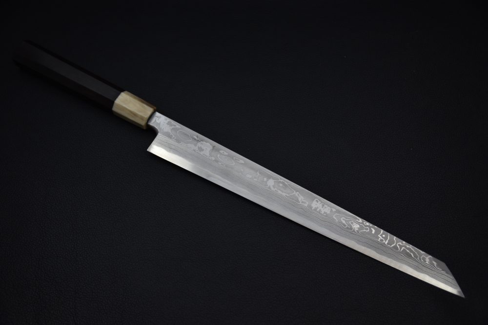 Hitohira Tanaka Manzo Aogami #1 Damascus Kiritsuke Yanagiba 300mm Ébène