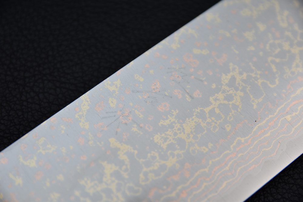 Saji Hamono VG10 Rainbow Damascus Nakiri 180mm Corne De Vache