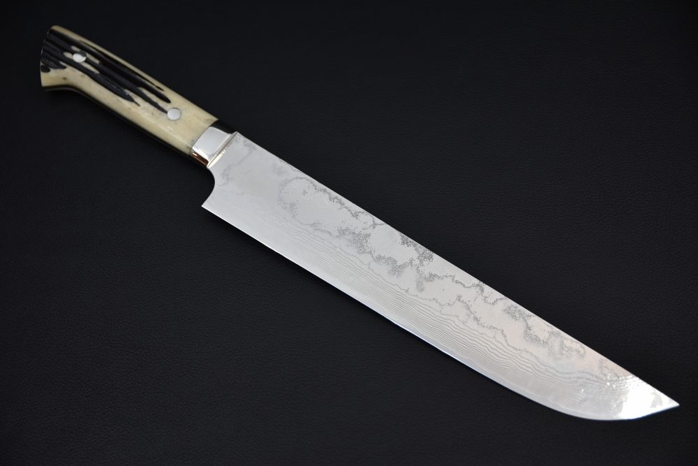 Saji Hamono R2 Damascus Sujihiki Sakimaru 240mm Corne De Cerf