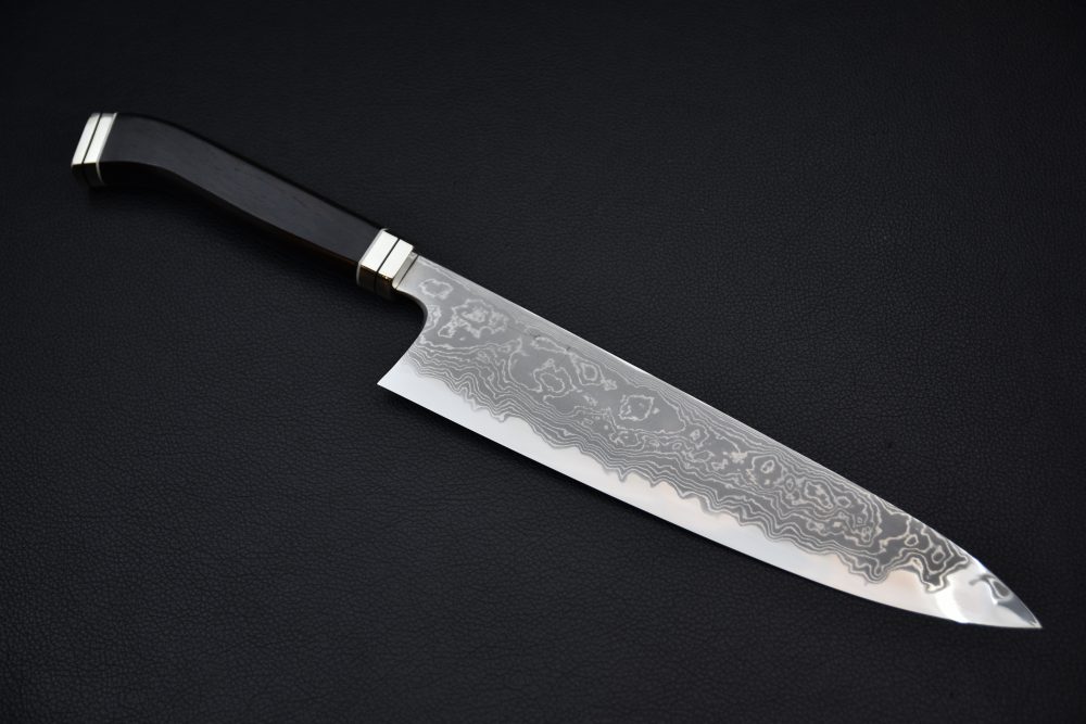 Hitohira Tanaka Kyuzo Aogami #1 Damascus Gyuto 240mm Ébène Fusion