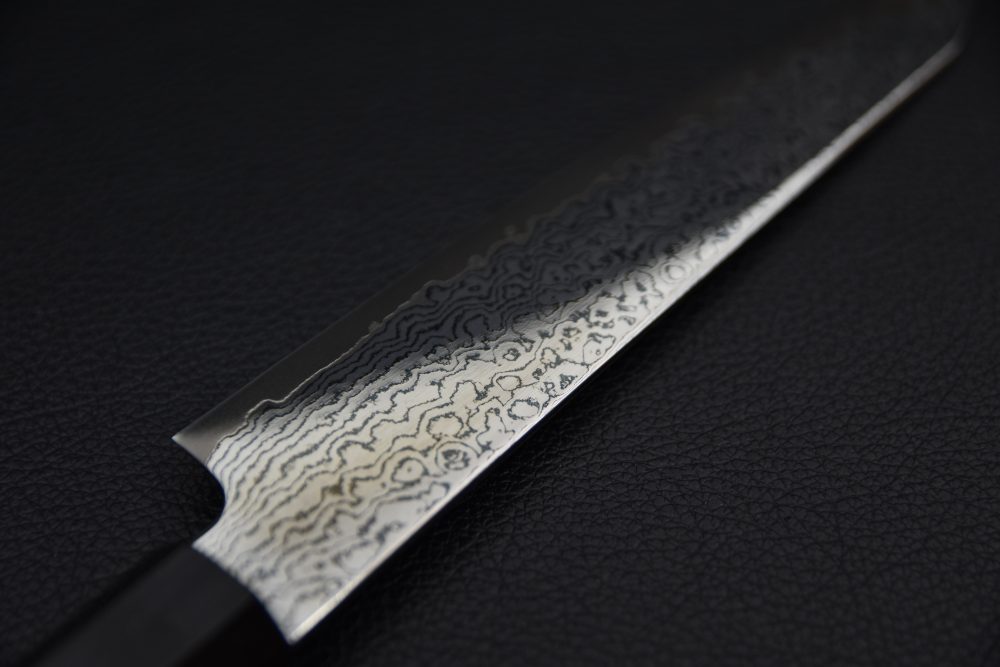 Hatsukokoro Sunaarashi VG10 Kurozome Nickel Damascus Kiritsuke Petty 150mm Teak