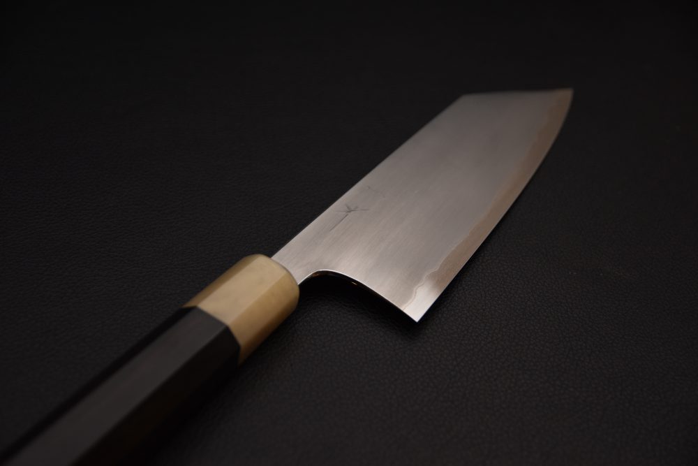 Hitohira Togashi Shirogami #1 Stainless Clad Kasumi Bunka 180mm Ebony