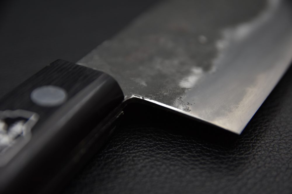 Morihei Hisamoto Kurouchi Shirogami #1 Gyuto 240mm Pakka Handle (No Bolster/ Fine Finish)