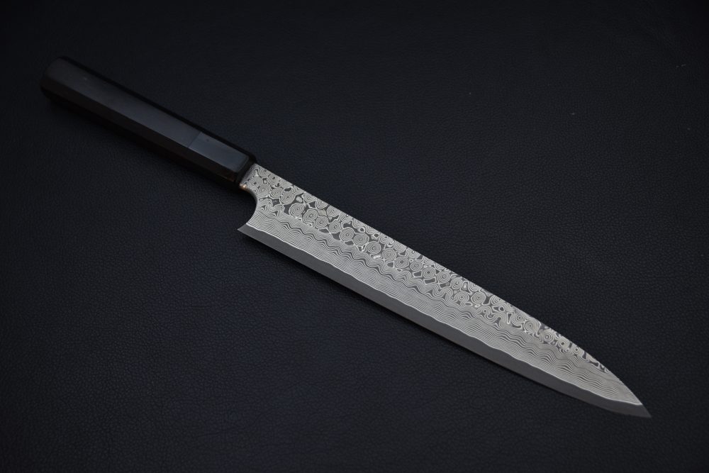 Nigara Hamono Anmon Ginsan Yanagiba 240mm Kurozome Ebony