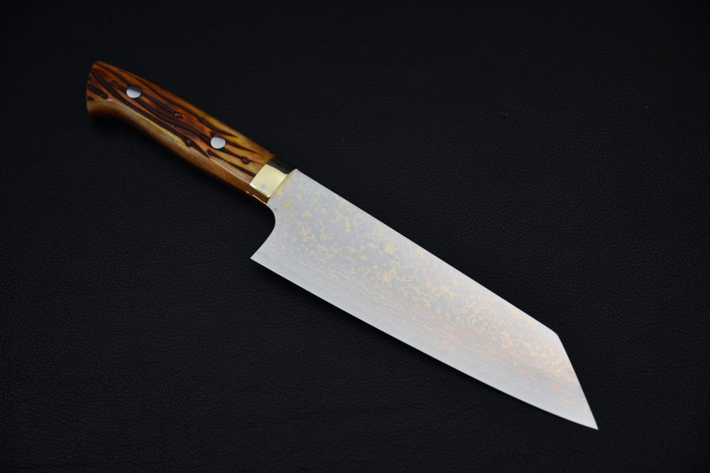Saji Hamono VG10 Rainbow Damascus Bunka 180mm Corne De Vache
