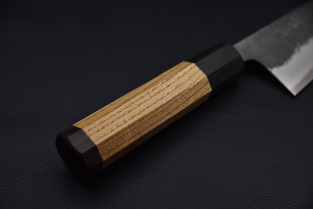 Yoshikane Hamono Shirogami #2 Stainless Clad Tsuchime Santoku 165mm