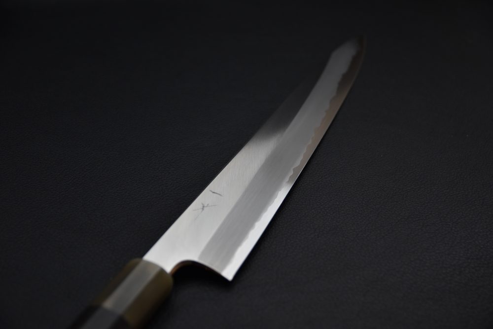 Hitohira Togashi Shirogami #1 Stainless Clad Sujihiki 300mm Ébène de Tahei