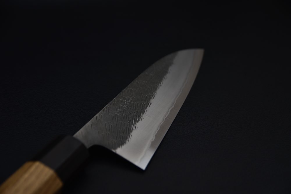 Yoshikane Hamono Shirogami #2 Stainless Clad Tsuchime Santoku 165mm